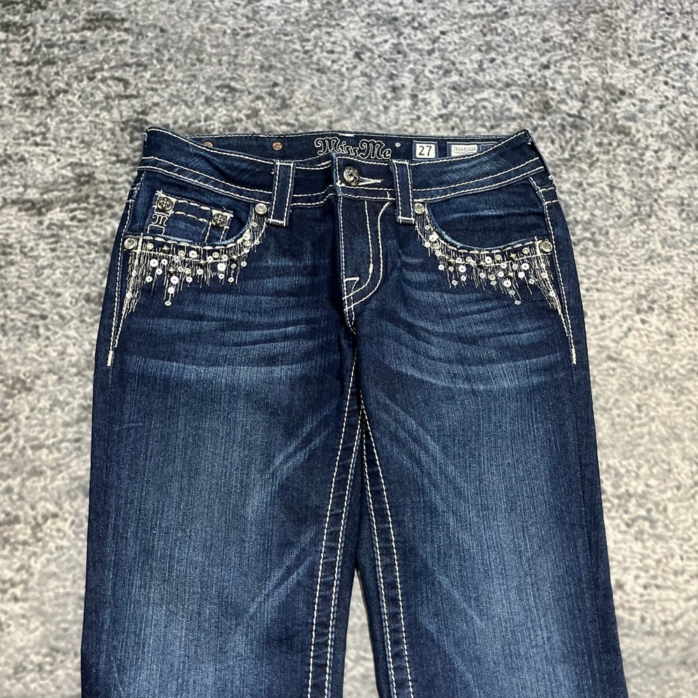 Miss Me Jeans Womens 27x32 Blue Boot Cut Low Rise Rhinestones Western Grunge Y2K - Picture 5 of 15